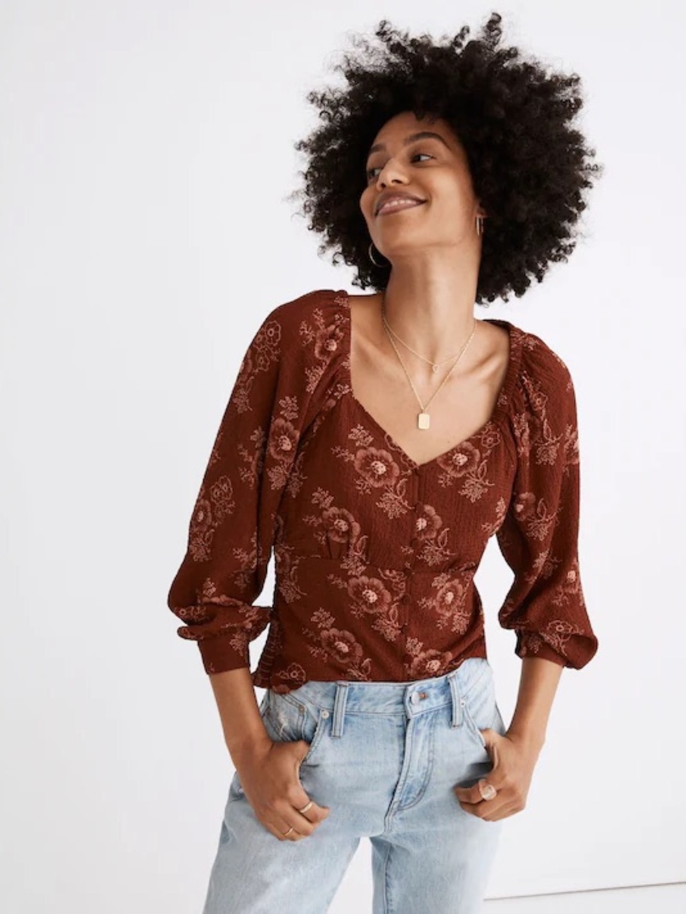 Madewell Preston Puff-Sleeve Top in Letterpress Floral